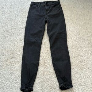 J brand grayish black size 26 skinny jeans with distressed bottom